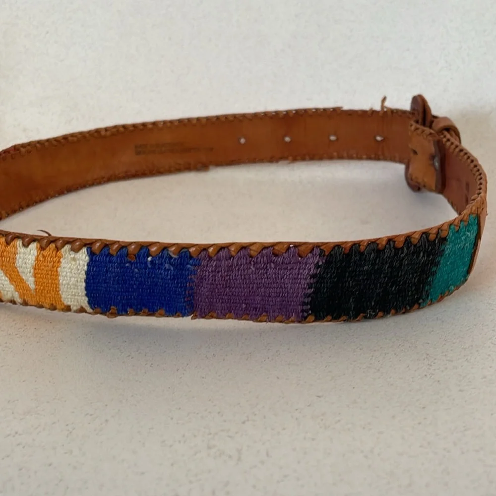 Vintage Guatemalan Woven Leather Belt Youth Small